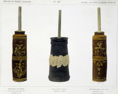 Barattes (til fremstilling af smør) i bearbejdet jord, konserveret på Alsace Museum, v.1800 af French School