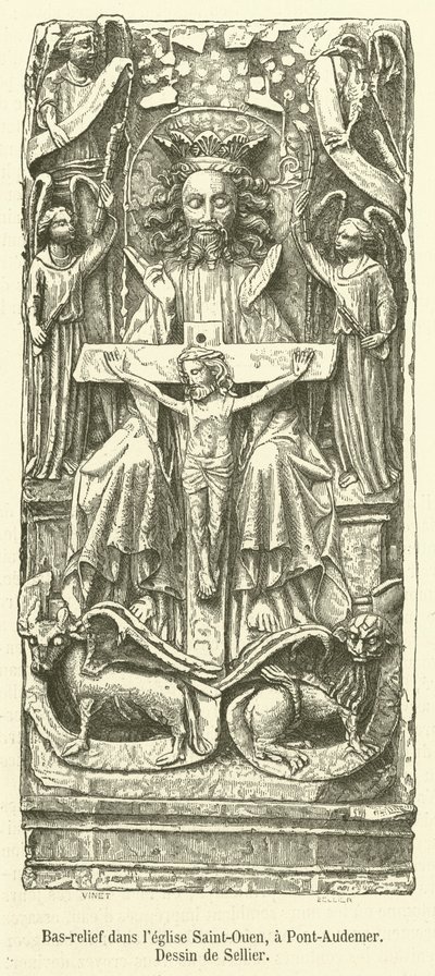 Basrelief i Saint-Ouen kirken ved Pont-Audemer (gravering) af French School