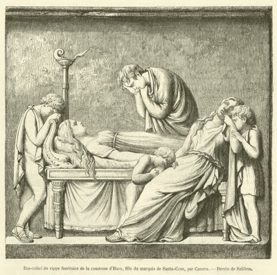 Bas-relief af begravelsen af ​​grevinden af ​​Haro, datter af markisen af ​​Santa-Cruz (gravering) af French School