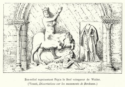 Bas-relief, der repræsenterer Pepin, den korte erobrer af Waifer (gravering) af French School