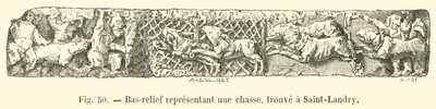 Bas-relief, der repræsenterer en jagt, fundet ved Saint-Landry af French School