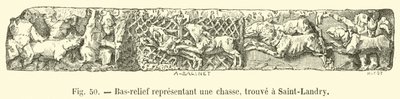 Bas-relief, der repræsenterer en jagt, fundet ved Saint-Landry af French School