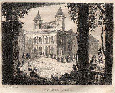 Basilikaen San Giovanni Laterano, Rom - Sankt Johannes af Lateran - Gravering fra "" Det maleriske Italien" - Historisk og beskrivende maleri af Italien" af M. de Norvins, Ch. Nodier 1834-1836. af French School