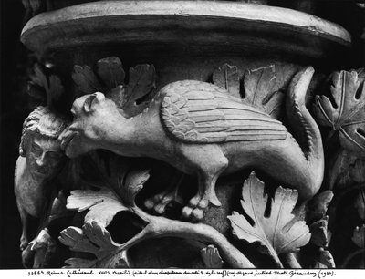 Basilisk, hovedstad fra katedralen Notre Dame i Reims (gipsstøbt af sten) af French School