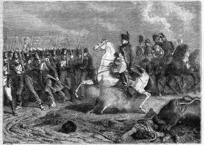 Slaget ved Arcis-sur-Aube, 20-21/3/1814 - granat eksploderer under kejser Napoleons hest - Slaget ved Arcis-sur-Aube (Arcis sur Aube) 20. og 21. marts af French School