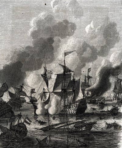 Slaget ved Lagos var et havslag under Niårskrigen den 27. juni 1693 (gravering) af French School