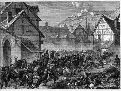 Slaget ved Laon, 9.-19. marts 1814 (allieret sejr under Blucher over Napoleon I) - Slaget ved Laon, Marechal Ney, i spidsen for en division, overtager forstaden Semilly - i "Histoire de l