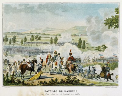 Slaget ved Marengo (Piemont - Italien) den 14. juni 1800, hvor Bonaparte vandt sejren over østrigerne. af French School
