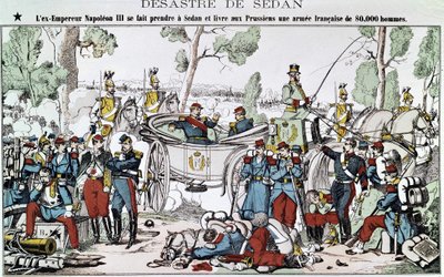 Slaget ved Sedan i 1870. Den tidligere kejser Napoleon III bliver fanget i Sedan og leverer til preusserne en fransk hær på 80.000 mand, billede af en rygmarv. af French School