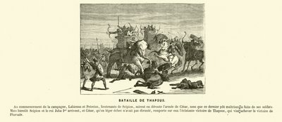 Slaget ved Thapsus, Nordafrika, Cæsars borgerkrig, 46 f.Kr. (gravering) af French School