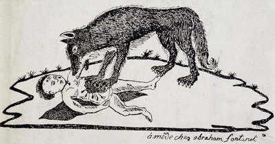 Beast torn a child (beast of the Gévaudan) - træstik udgivet i Mende (Archives du Puy-de-Dôme) af French School