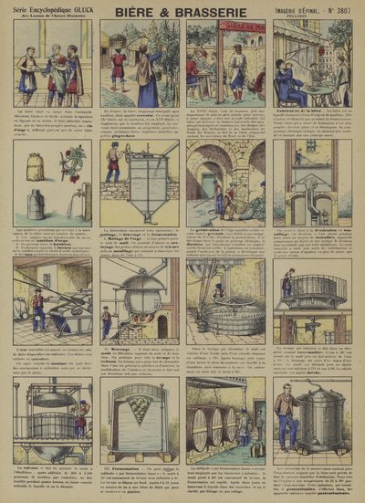 Øl og brygning (farve litho) af French School