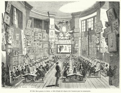 Begynderklasse i en fri tegneskole, Frankrig (gravering) af French School