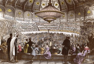 Berlioz dirigerer sin koncert den 19. januar 1845 i Cirque Olympique i Paris - Hector Berlioz (1803-1869), i hallen til det olympiske cirkus på Champs Elysees i Paris af French School