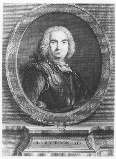 Bertrand François Mahé, greve af La Bourdonnais (stik) af French School