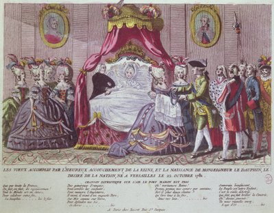Fødsel af Grand Dauphin, Louis Joseph (1781-1789) (farvegravering) af French School