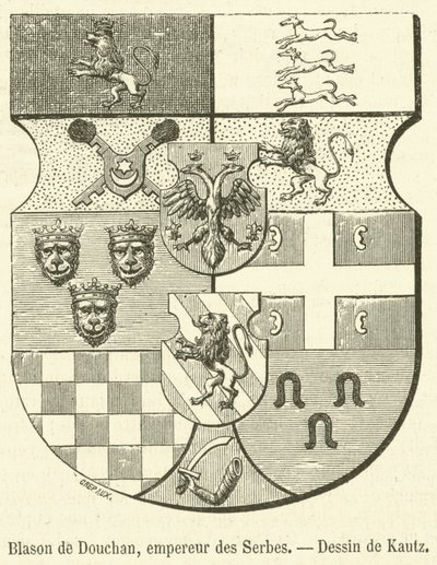 Våbenskjold fra Dushan, serbernes kejser (gravering) af French School