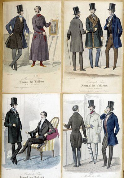 Tavler, der illustrerer herremode fra "Journal des tailors"" fra 1848. af French School