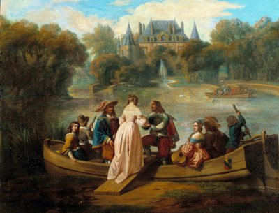 Bådtur på søen i slottet Maleri af den franske skole i det 17. århundrede. Privat samling af French School