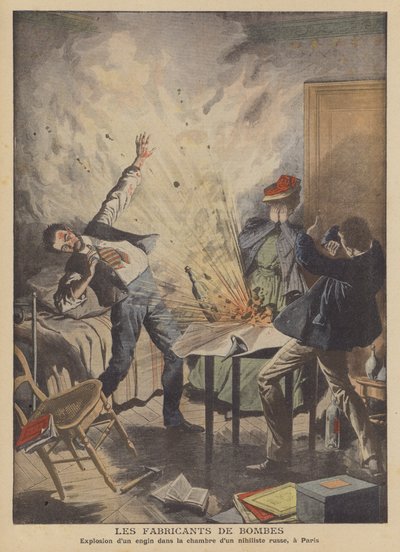 Bombefremstillere (farve litho) af French School