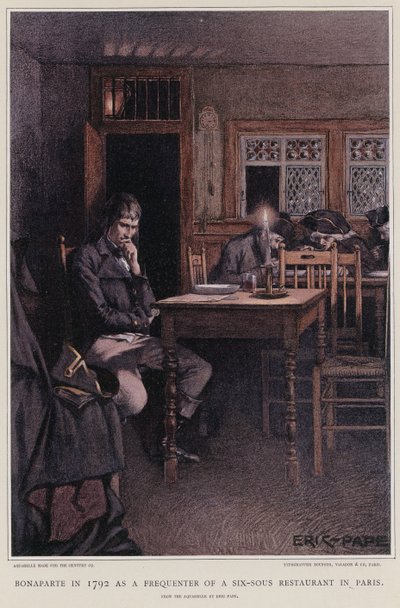 Bonaparte i 1792 som en hyppig gæst på en seks-sous restaurant i Paris af French School