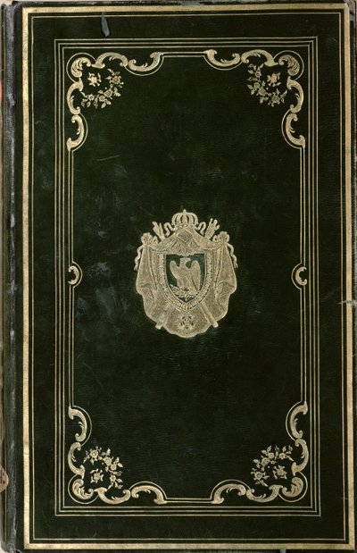 Bogbind med Napoleon Bonapartes våbenskjold (1769-1821) (grønt læder og guld) af French School