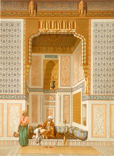 Bordeyny-moskeen, Kairo (farve litho) af French School