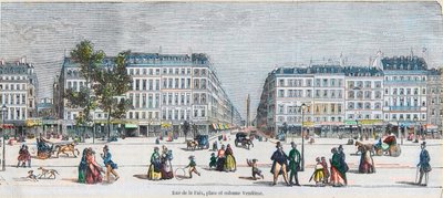 Boulevard des Capucines (Sydkysten) - Rue de la Paix, sted og Vendome-søjle - Indgravering i "Tableau-de-Paris" af Edmond Texier 1852 af French School