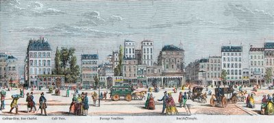 Boulevard du Temple sydside - Rue Charlot - Cafe Turk - Passage Vendome - Rue du Temple - Indgravering i "Tableau-de-Paris" af Edmond Texier 1852 af French School