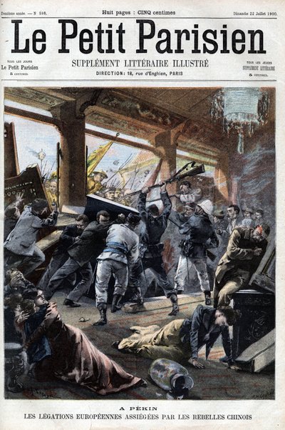 Boxer Rebel Europæiske legationer i Peking bliver angrebet af oprørerne - i "Le petit Parisien" af French School