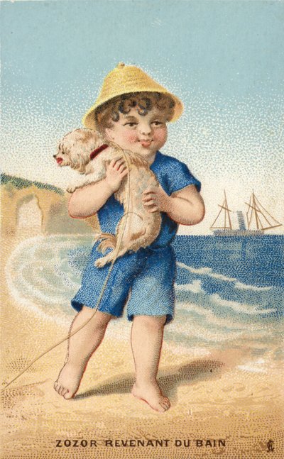 Junge mit Hund am Strand von French School