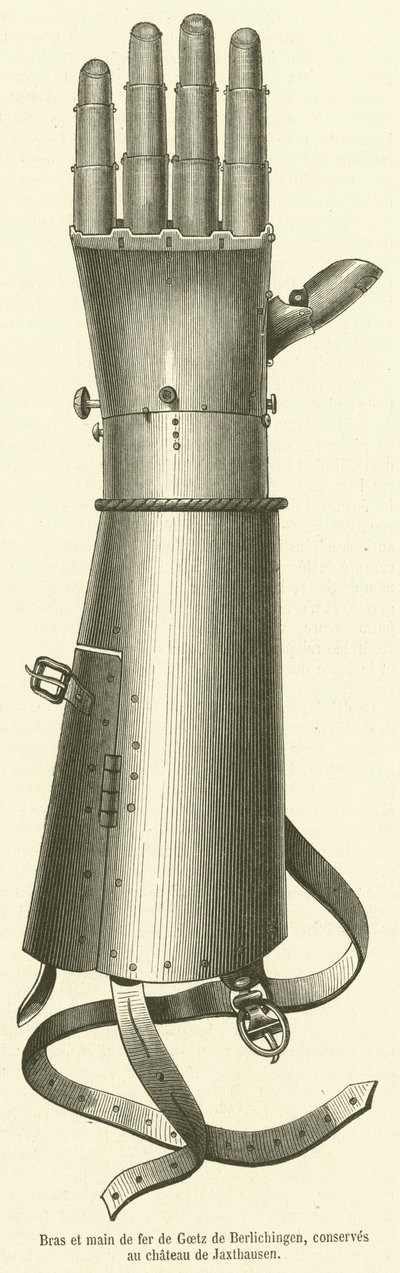 Bras et main de fer de Goetz de Berlichingen, konserves au chateau de Jaxthausen (gravering) af French School
