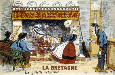 Bretagne: galetten vendte tilbage til chimineen (crepes) - postkort, deb. XX århundrede af French School