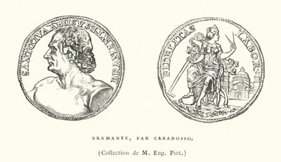 Bronze portrætmedalje af den italienske renæssancearkitekt Donato Bramante af Caradosso, c1506 (gravering) af French School