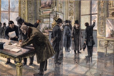 Indbrudsforsøg på Louvre-museet i Paris, Illustration fra den franske avis Le Petit Parisien, 2. februar af French School