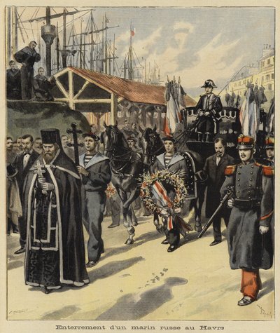 Begravelse af en russisk sømand i Le Havre, Frankrig, 1897 af French School