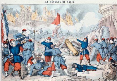 Kommunardernes afbrænding og ødelæggelse af rådhuset i Paris, maj 1871 (Epinal print) af French School