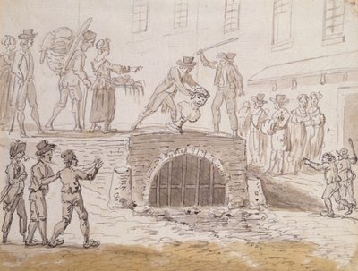 Buste af Marat kastet i en kloak, 5. februar 1795 (akvarel på papir) af French School