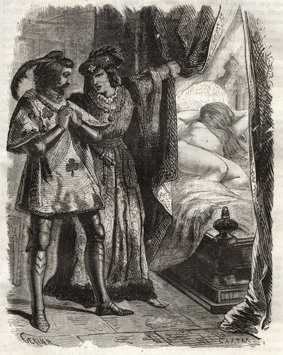 Ved at løfte en dør viste han manden sin egen kone liggende nøgen. Louis I af Valois, hertug af Orleans (1372-1407), fik Raoul d