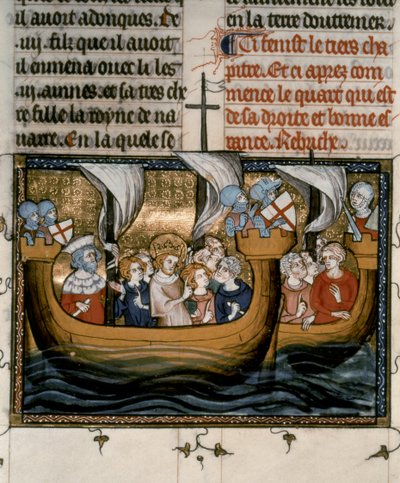 Syvende korstog: Ludvig IX tager af sted på det 7. korstog (1248-54). af French School