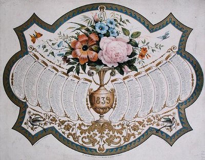 Kalender for 1839, indgraveret af Godefroy Engelmann (1788-1839) c.1838 (farve litho) af French School