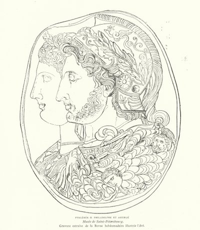 Cameo af oldtidens egyptiske farao Ptolemy Philadelphus og hans kone Arsinoe, 3. århundrede f.Kr. (gravering) af French School