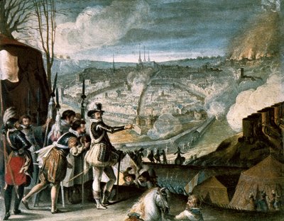 Lager der Truppen von Heinrich IV., Öl auf Holz, frühes 17. Jahrhundert von French School