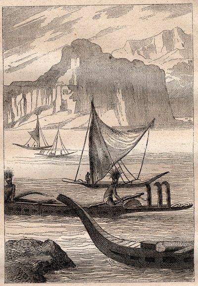 Kanoer fra Marquises-øerne - illustration taget fra "The Great Mariners of the 18th century"" af French School