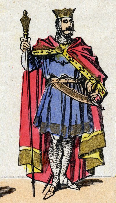 Capetian Dynasty: Portrait of Hugues Capet (940-996) Frankernes konge fra 987 til 996. Epinal billeddannelse fra slutningen af det 19. århundrede. Privat samling. af French School