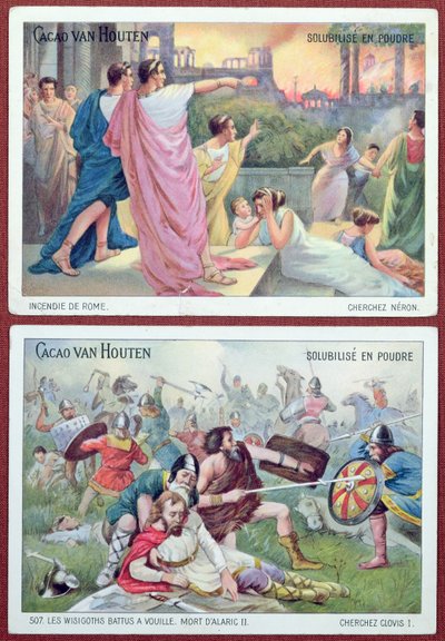 Kort til børn, der reklamerer for Cacao van Houten, begyndelsen af det 20. århundrede af French School