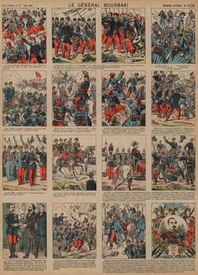 Karriere for den franske general Charles-Denis Bourbaki (farvet gravering) af French School