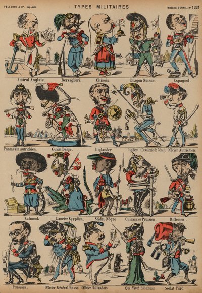 Karikaturer af militærfigurer (farvet indgravering) af French School