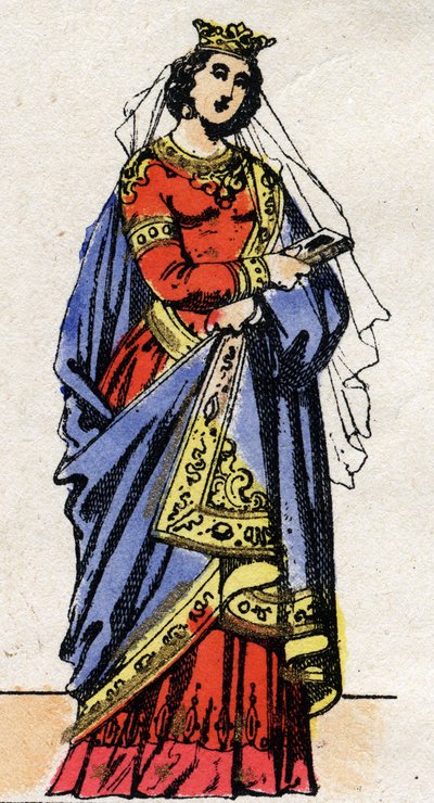Karolingisk dynasti: Portræt af Richarde Swabian (841-v. 896) dronning af francs kone af Charles III Le Gros (839-888). Epinal billeddannelse fra slutningen af det 19. århundrede. Privat samling. af French School