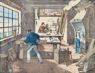Tømrerværksted, c.1860 af French School